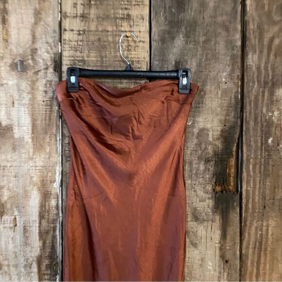 NWT More To Come Emma Strapless Maxi Dress Chocolate satin strapless Revolve S - Picture 8 of 8